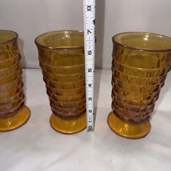 Vintage Indiana Glass Whitehall Cubist Amber Iced Tea Footed Glass Tumbler 3 - Picture 8 of 8